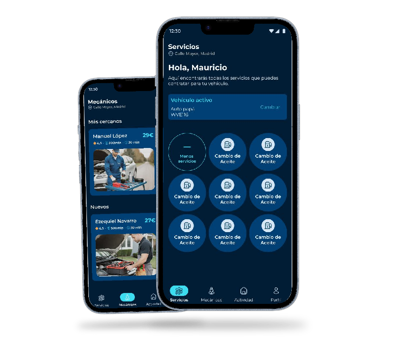 Aplicación móvil de MecanikGO mostrando presupuestos de talleres mecánicos